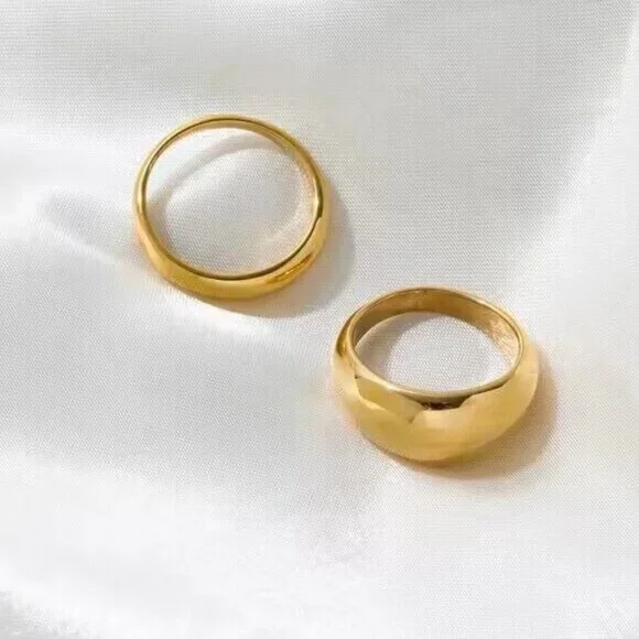 Chunky Gold Dome Ring Waterproof Non-Tarnish Statement Ring for Everyday Wear - Picture 4 of 14